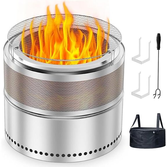 20-Inch Smokeless Fire Pit with Grill and Ash Pan