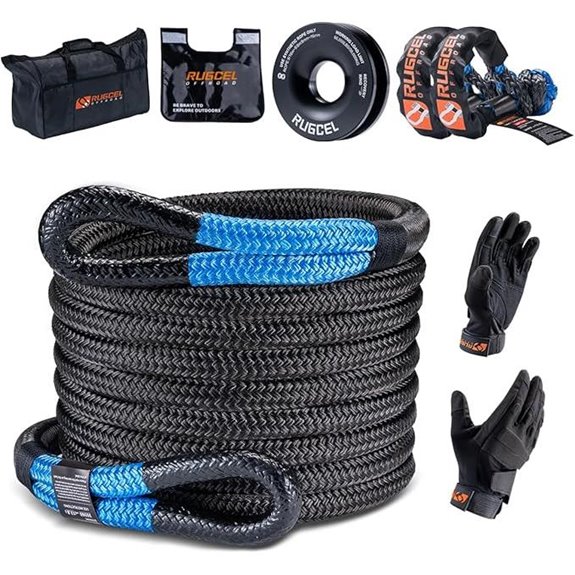 RUGCEL 30ft Kinetic Tow Rope with Gloves & Shackles
