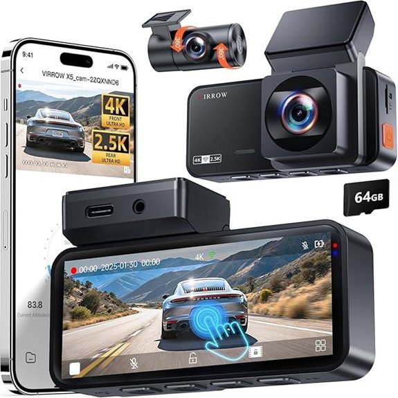 4K Front & Rear Dash Cam with WiFi and Night Vision