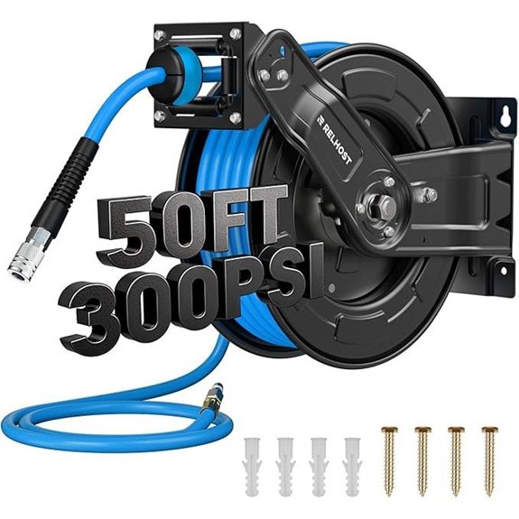 Retractable 50ft Air Hose Reel with Auto Rewind