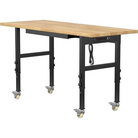 Heavy-Duty Adjustable Workbench with Power Strips and Wheels
