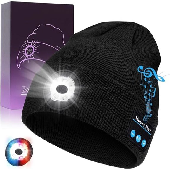 Bluetooth Beanie with Light Speakers Mic USB-C Charging