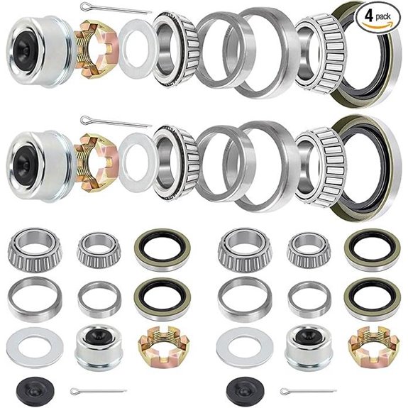 Boat Trailer Axle Bearing Kits with Dust Caps (4 Sets)