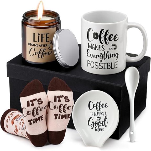 Vabean Coffee Lover Gifts Set (Mug Candle Socks)