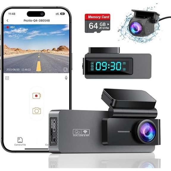 Dual 4K+1080P Car Dash Cam with WiFi and Night Vision