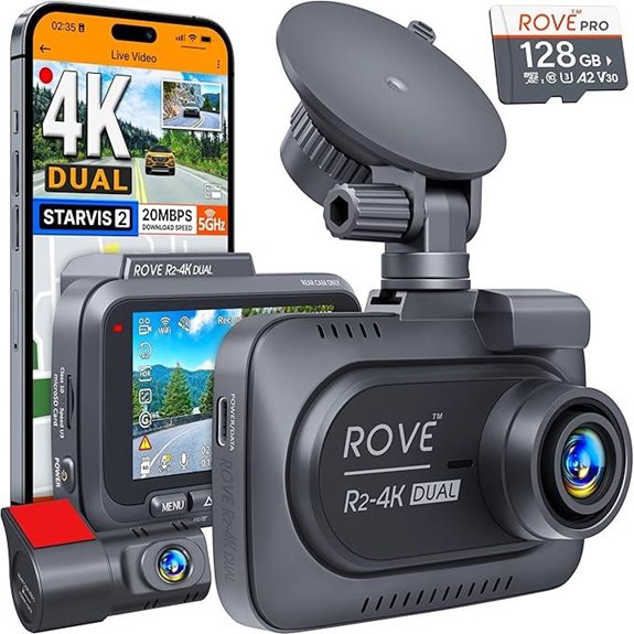 Rove R2-4K Dual Dash Cam with WiFi and 128GB