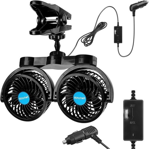 Dual Head 12V Car Fan with Adjustable Speed
