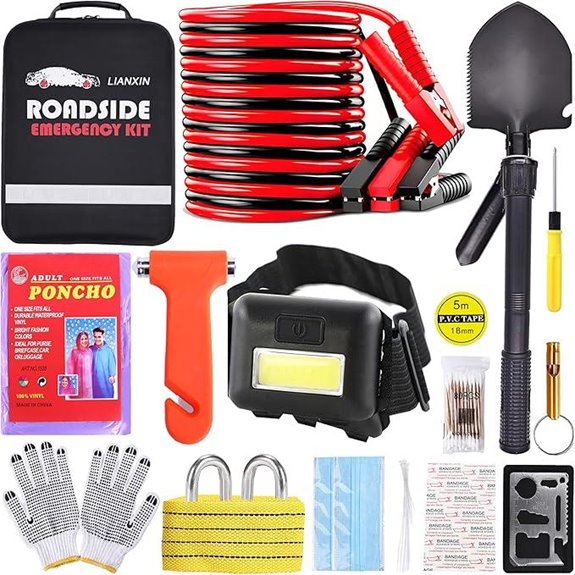 Emergency Car Kit with Jumper Cables Shovel & Tow Strap