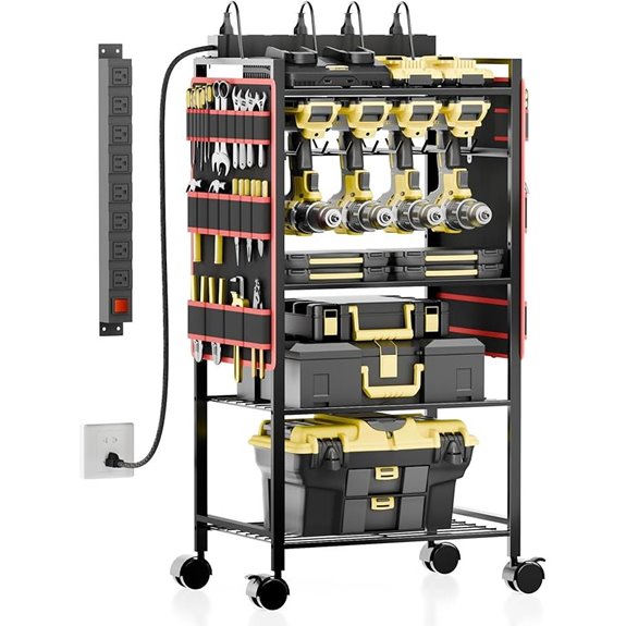 5-Tier Power Tool Organizer Cart with Charging Station