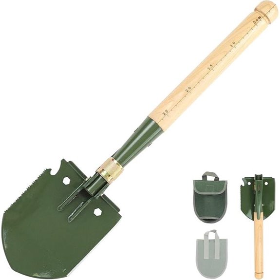MASTIFF GEARS Folding Survival Shovel with Wooden Handle