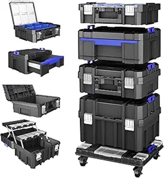 4-Tier Stackable Rolling Tool Box with Wheels