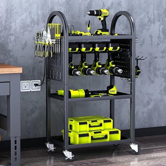 KAFAHOM 4-Tier Rolling Tool Cart with Drill Holders