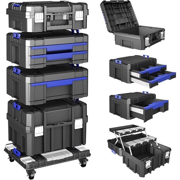 4-Tier Stackable Rolling Tool Box with Wheels