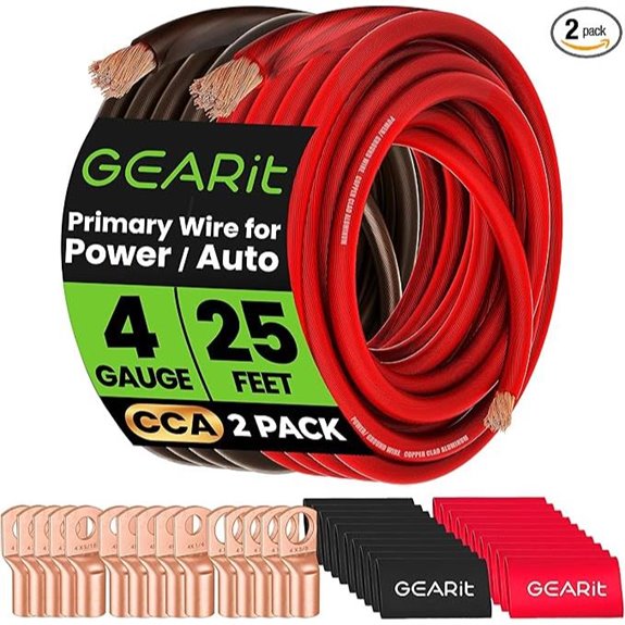 GearIT 4 Gauge Battery Cable Kit (25ft Black/Red)