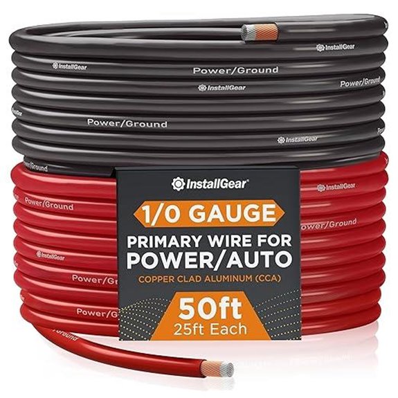 InstallGear 1/0 Gauge Copper Clad Aluminum Wire (50ft)