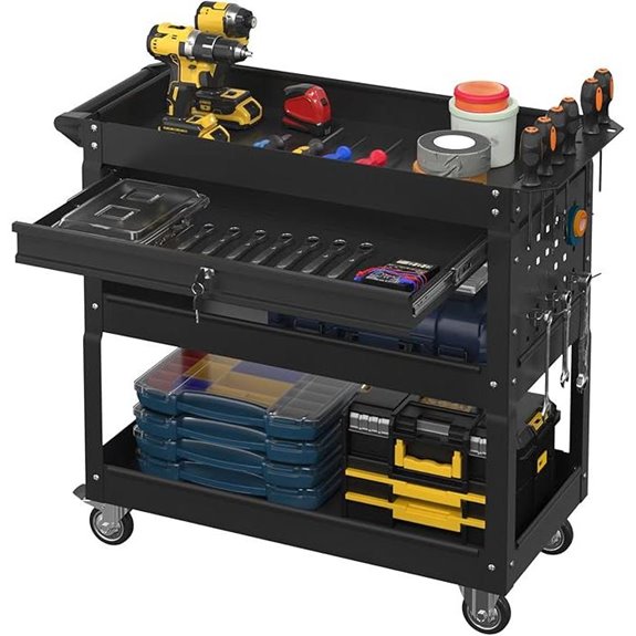 3-Tier Heavy Duty Rolling Tool Cart with Drawer