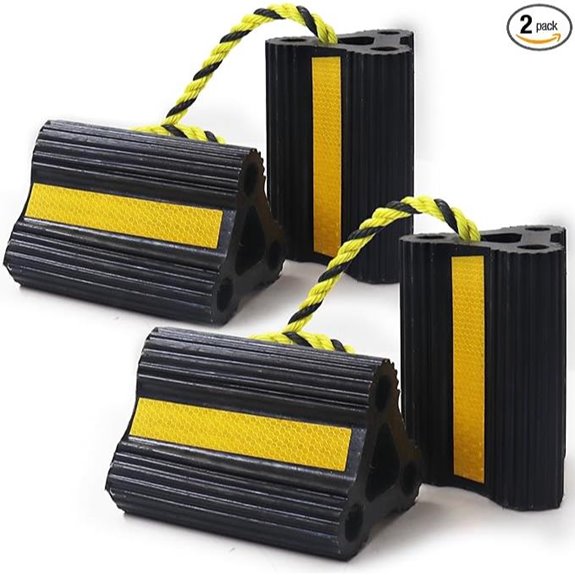 Heavy Duty Rubber Wheel Chocks with Reflective Strips (2 Pair)