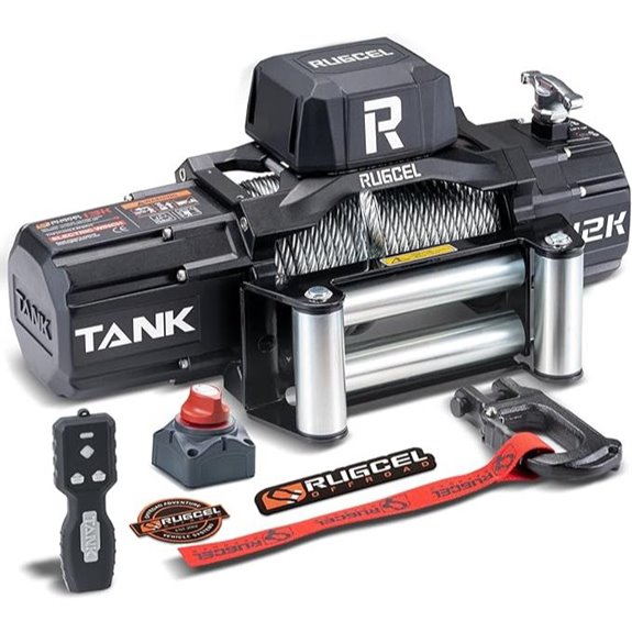 RUGCEL 12000lb Waterproof Electric Steel Winch with Remote