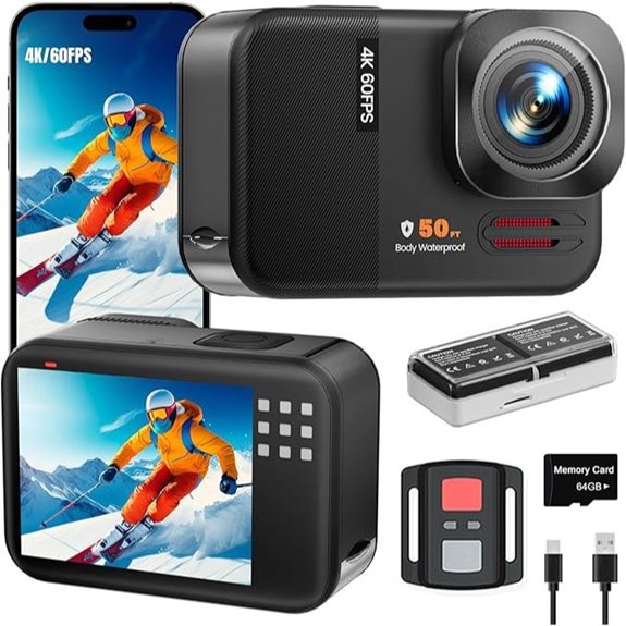 4K 60FPS 48MP WiFi Action Camera with Accessories