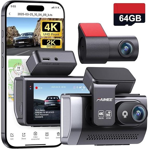 4K+2K Dash Cam with GPS & Night Vision
