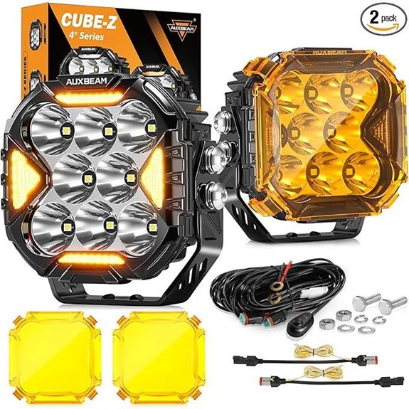 Auxbeam Cube-Z 4 LED Pods with Amber Covers Pair