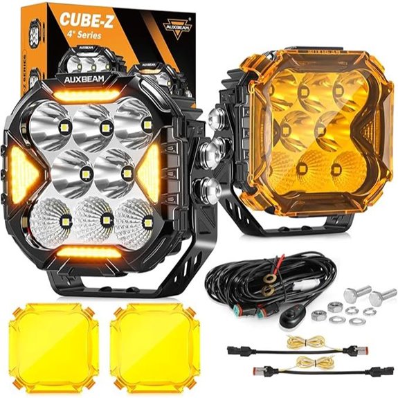 Auxbeam Cube-Z 4 LED Pods with Amber Covers Pair