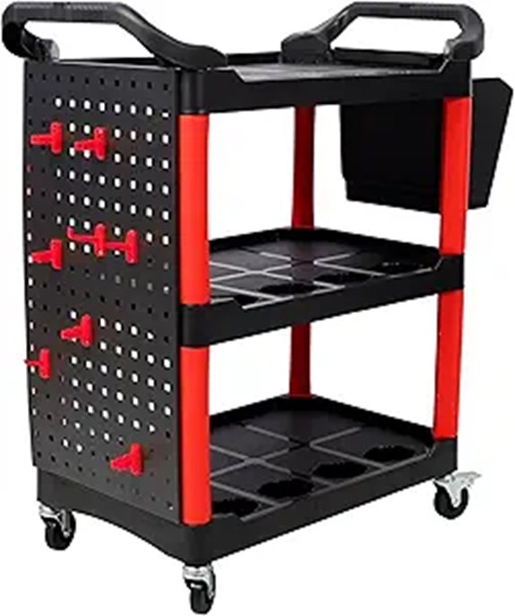 Auto Detailing Cart with Wheels and Hooks