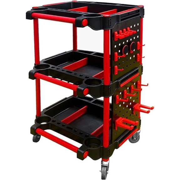 Car Detailing Cart with Wheels and Adjustable Trays