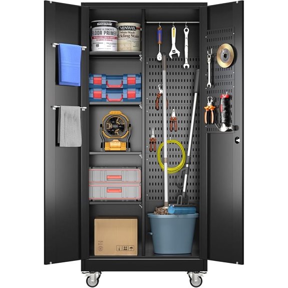 Garage Storage Cabinet with Wheels and Locking Door