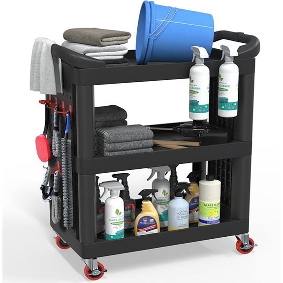 3-Tier Car Detailing Cart with Wheels and Hooks