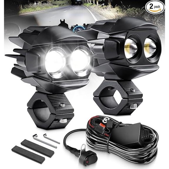 Motorcycle LED Fog Light Kit with Switch and Brackets