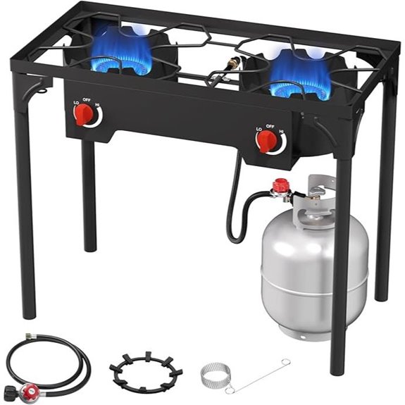 2-Burner Gas Stove with Regulator for Outdoor Cooking