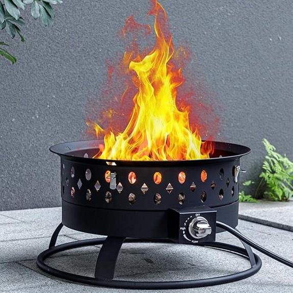 22-Inch Portable Propane Fire Pit with Lid and Lava Rocks