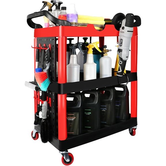 Auto Detailing Cart with Wheels and Hooks