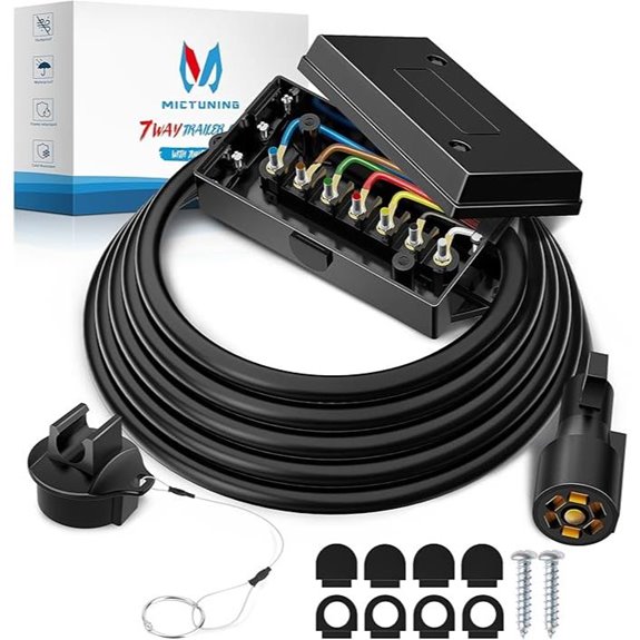 MICTUNING 7-Way Trailer Cord with Junction Box