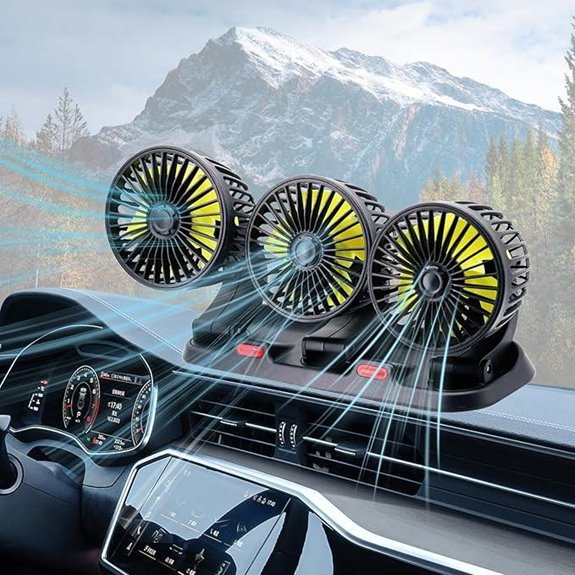 Triple-Head Car Fan with 360° Rotation