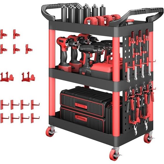 AIRAJ 3-Tier Rolling Utility Cart with Pegboard