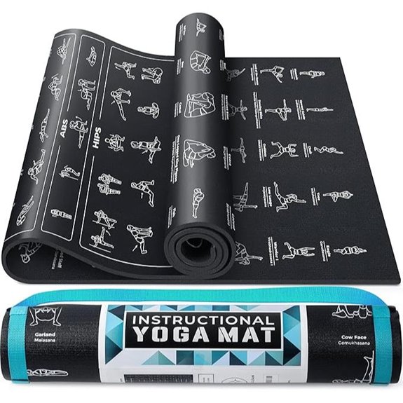 Illustrated Yoga Mat with Carrying Strap and Poses